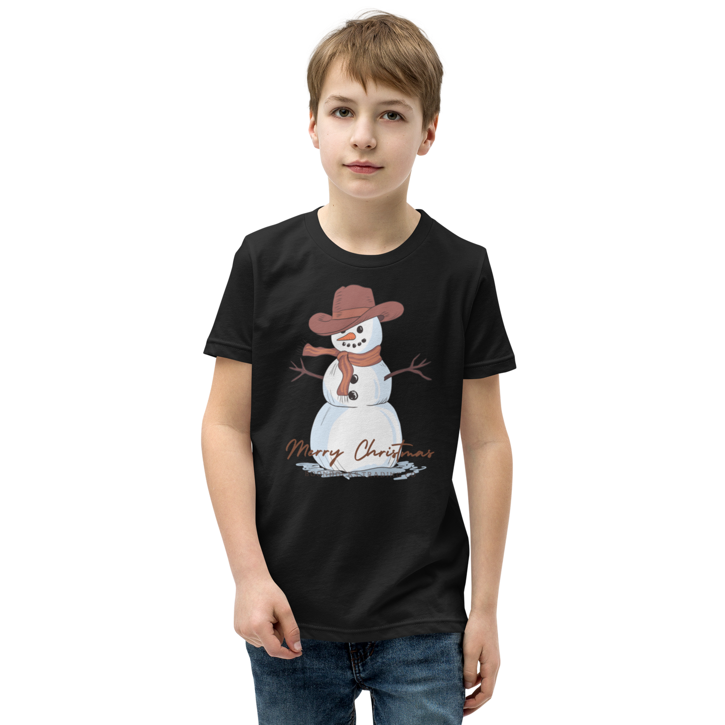 Cowboy Snowman Merry Christmas Youth T-Shirt