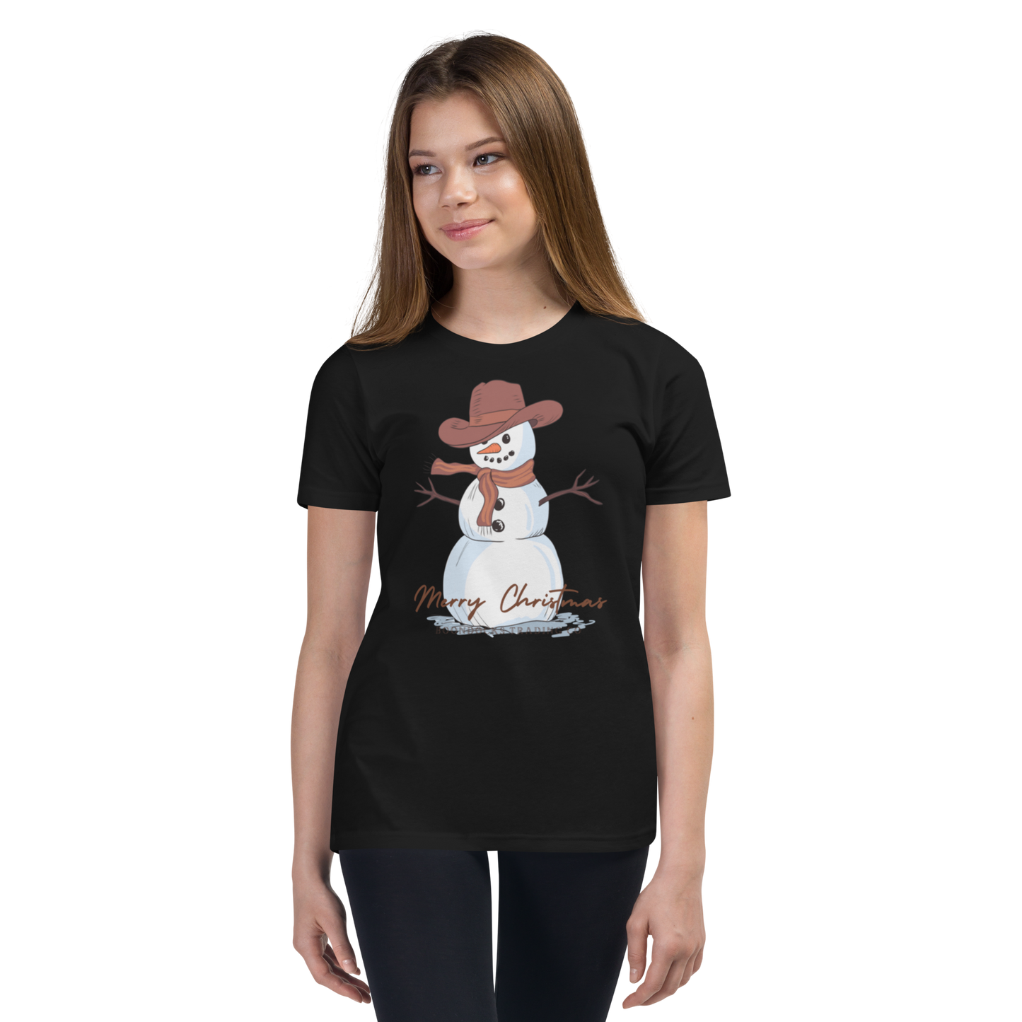 Cowboy Snowman Merry Christmas Youth T-Shirt