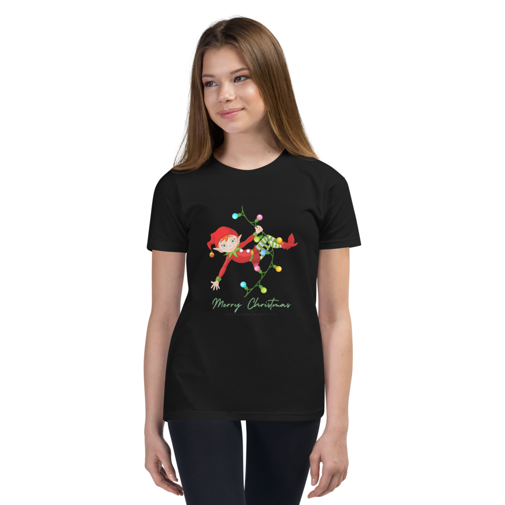 Elf Swinging on Christmas Lights Youth T-shirt