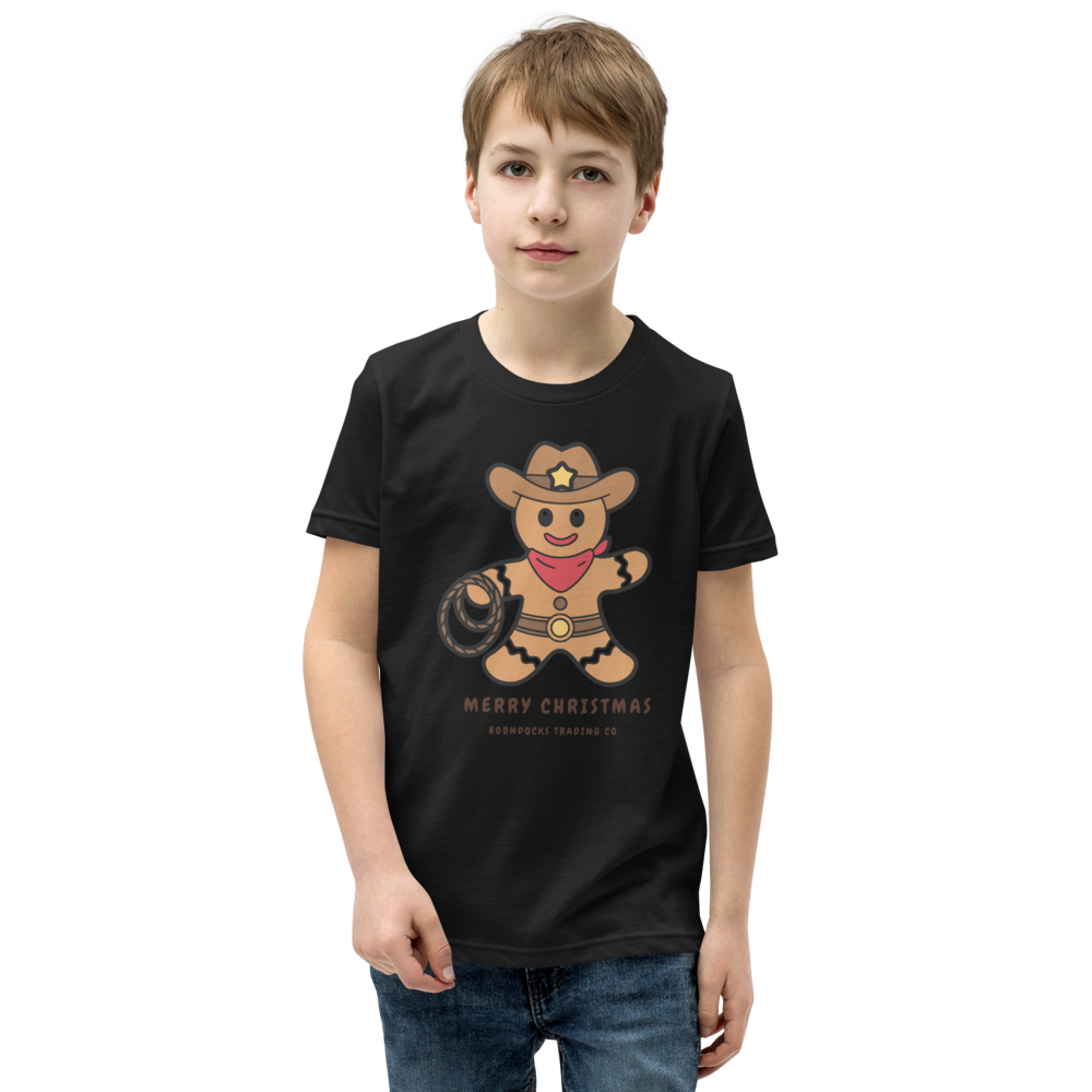 Cowboy Gingerbread Man Merry Christmas Youth T-shirt