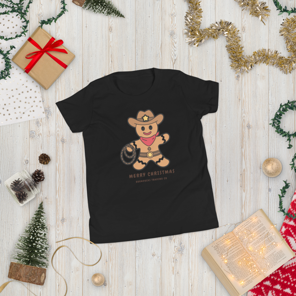 Cowboy Gingerbread Man Merry Christmas Youth T-shirt