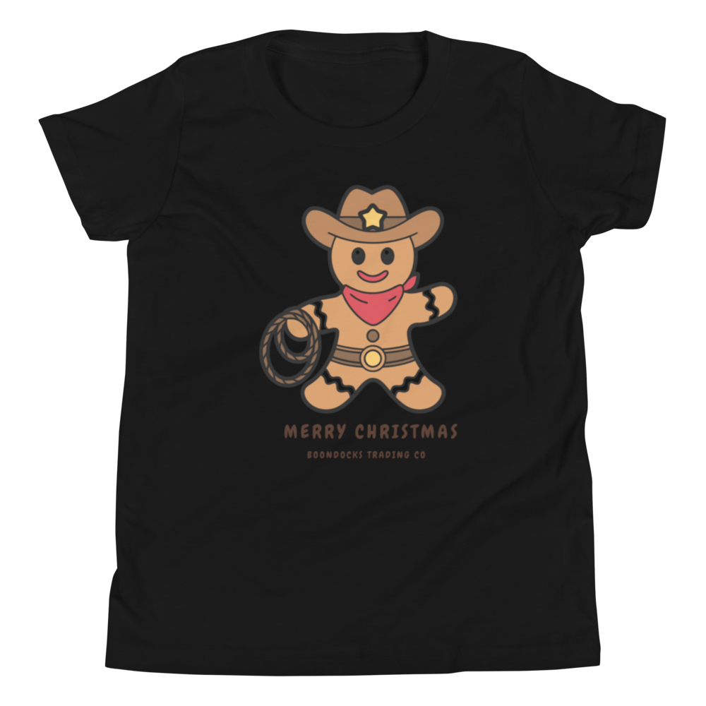 Cowboy Gingerbread Man Merry Christmas Youth T-shirt