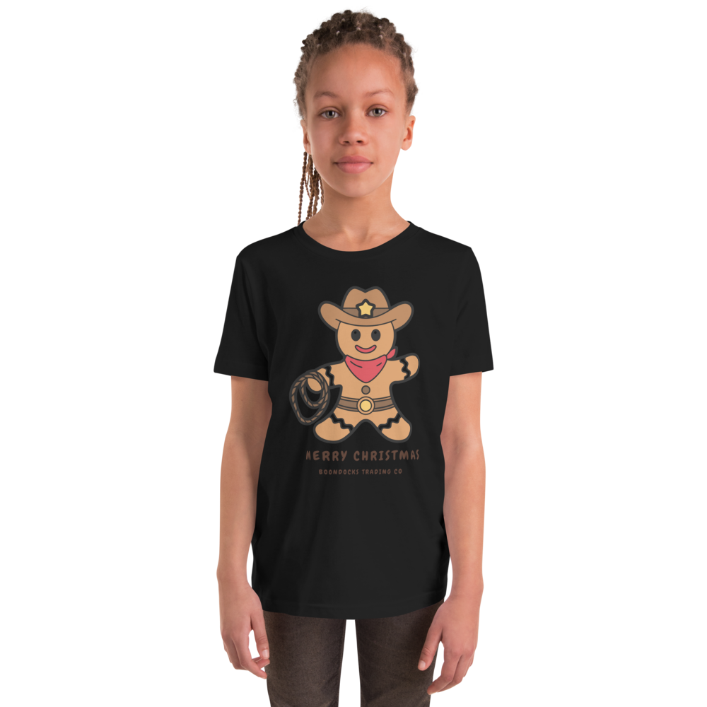 Cowboy Gingerbread Man Merry Christmas Youth T-shirt