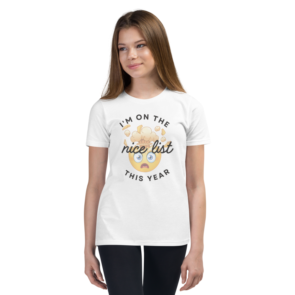 I'm on the Nice List -Mind Blown Emoji Christmas Youth T-Shirt