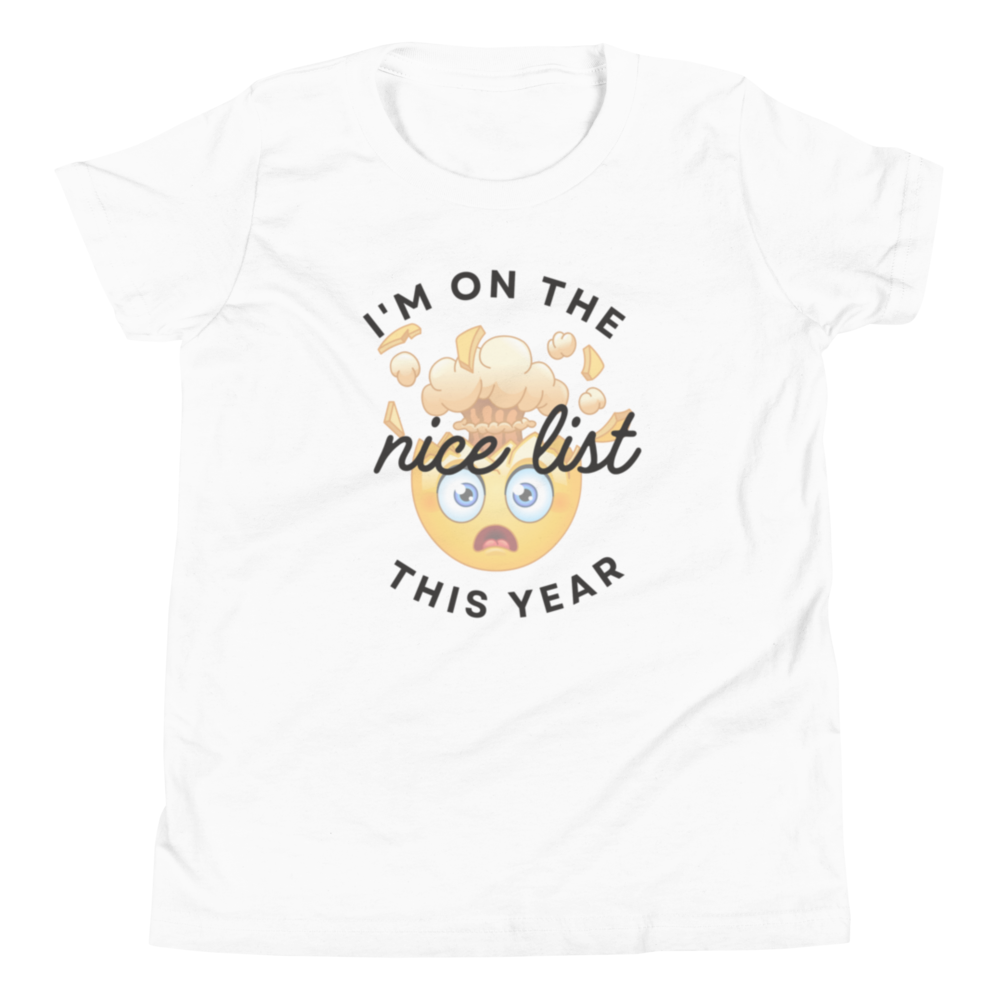 I'm on the Nice List -Mind Blown Emoji Christmas Youth T-Shirt