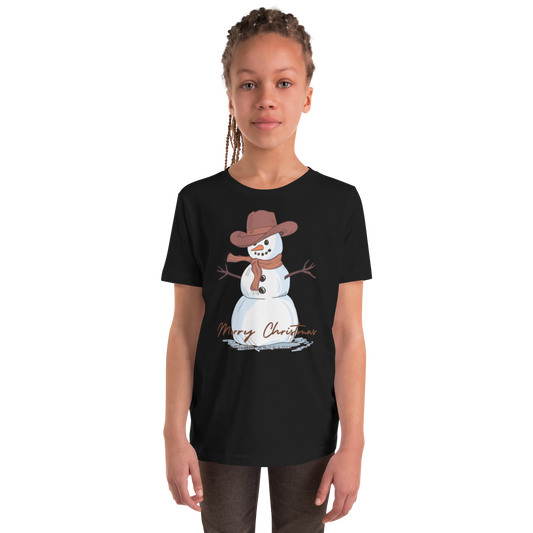 Cowboy Snowman Merry Christmas Youth T-Shirt