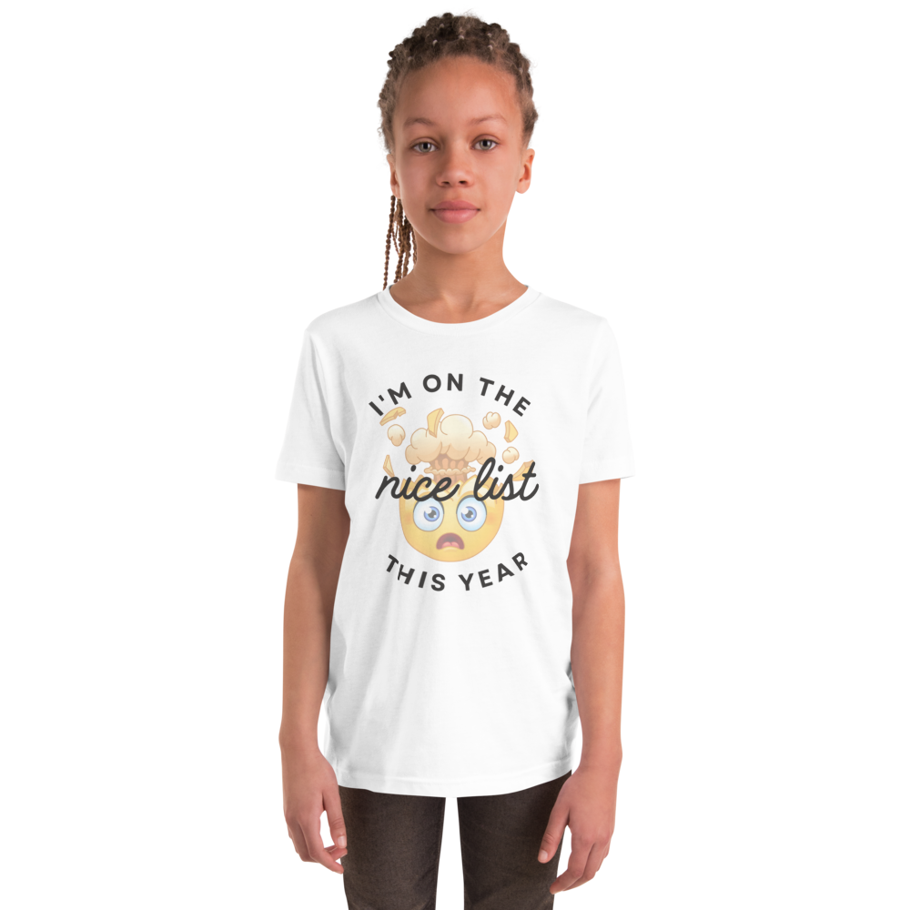 I'm on the Nice List -Mind Blown Emoji Christmas Youth T-Shirt