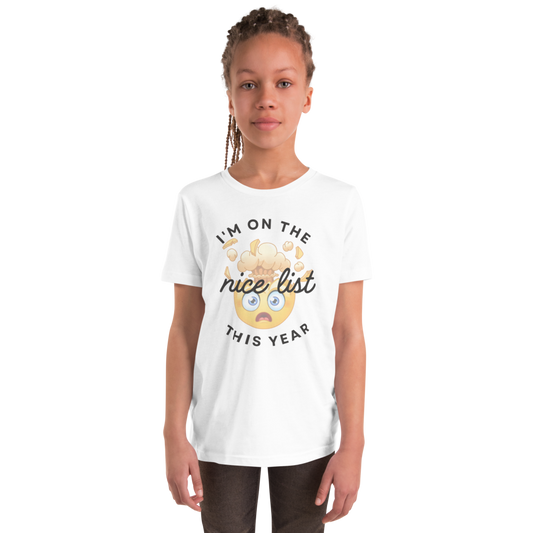 I'm on the Nice List -Mind Blown Emoji Christmas Youth T-Shirt